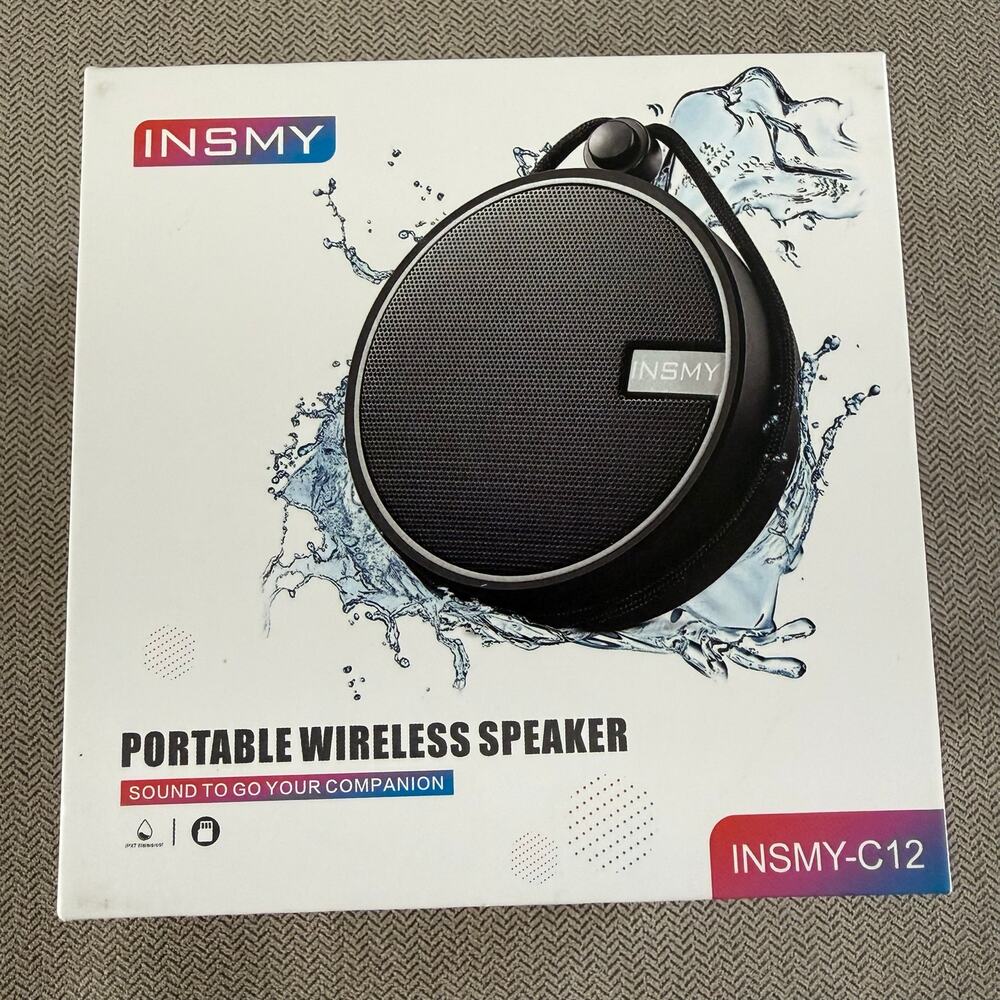 INSMY C12 Portable Wireless Bluetooth Speaker Waterproof Black New Open Box